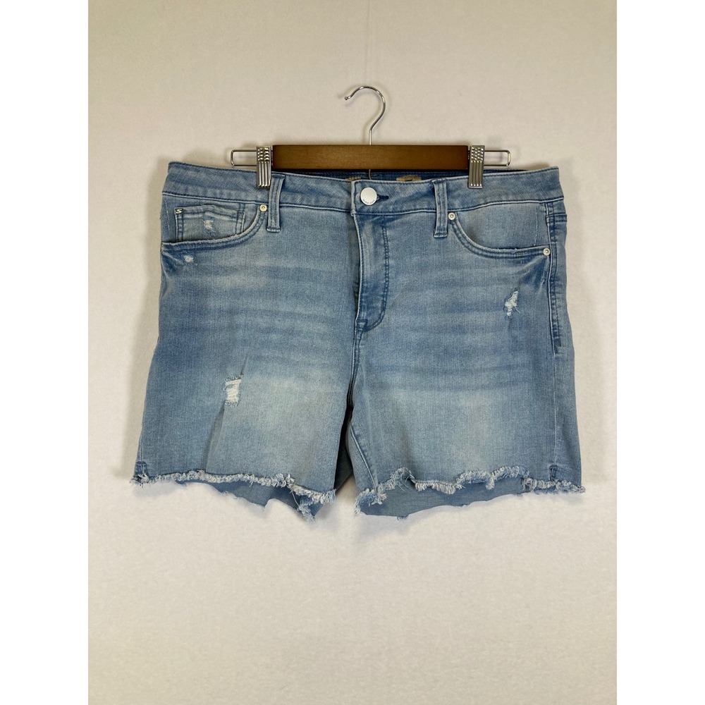 Seven7 Weekend Short‎ Women 14 Light Wash Blue Distressed Raw Hem Denim Cutoff